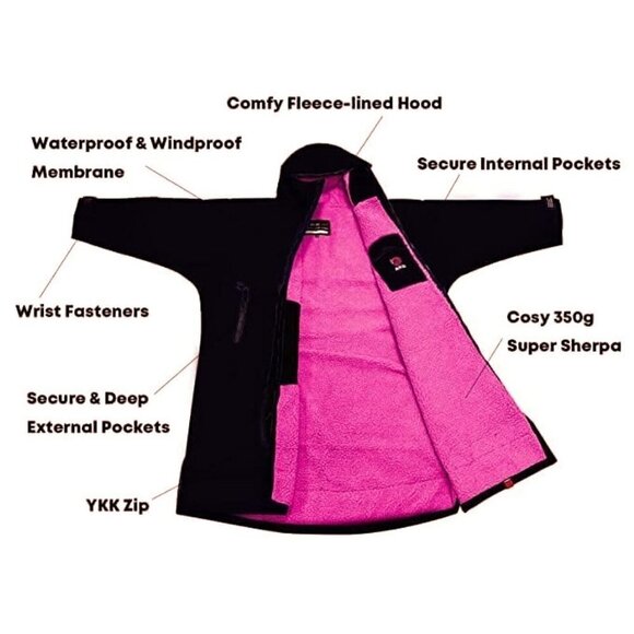 Akida Robe Black Pink Fleece Lining Oversized Changing Swim Parka NWT Kids XS - Picture 2 of 6